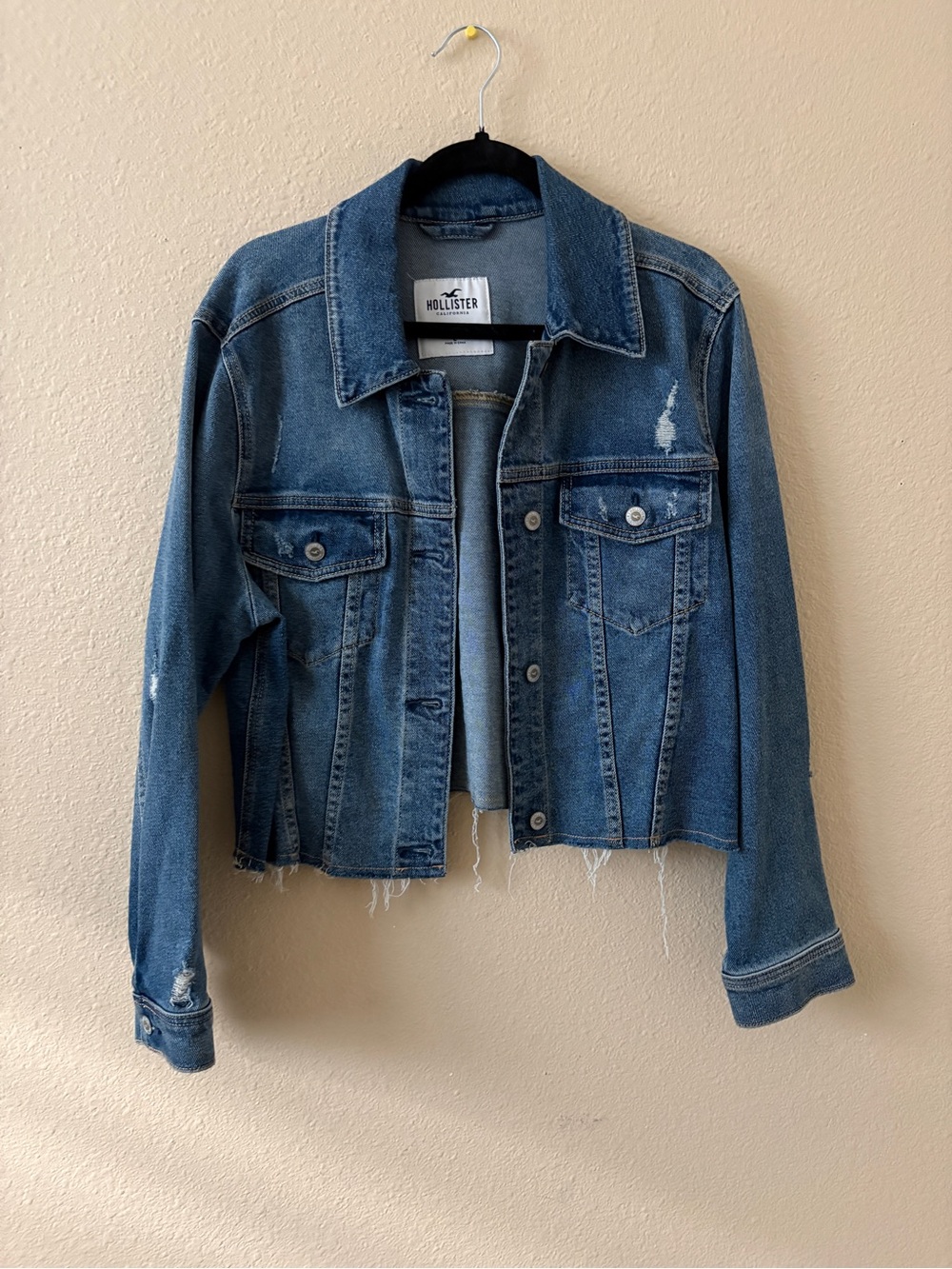 Hollister Distressed Medium Blue Cropped Denim Jacket